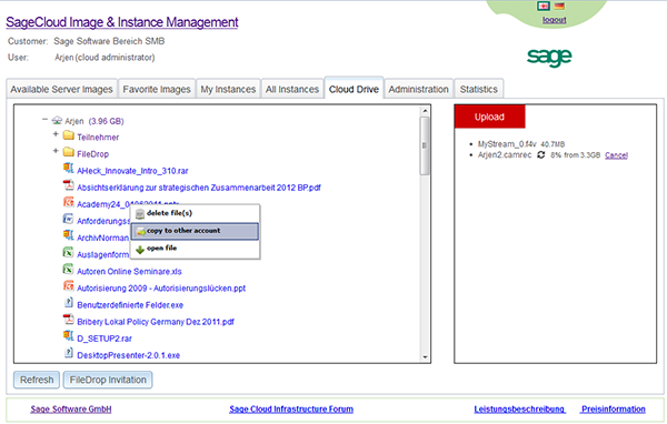 Sage Software GmbH Cloud Drive on the Sage Cloud Services Portal Sage Software GmbH Cloud Drive on the Sage Cloud Services Portal