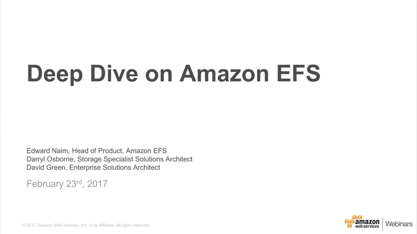 Webinar detalhado do Amazon Elastic File System Webinar em fevereiro de 2017